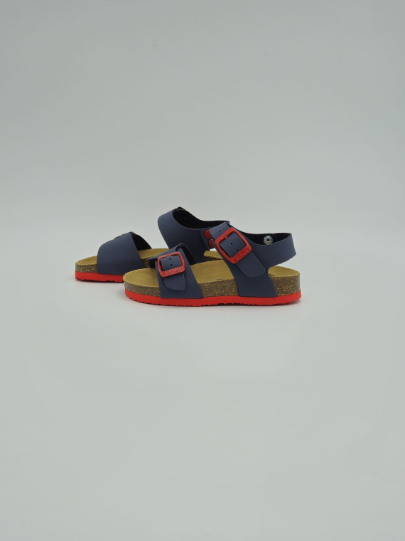 jean cuir/textile navy blue / red