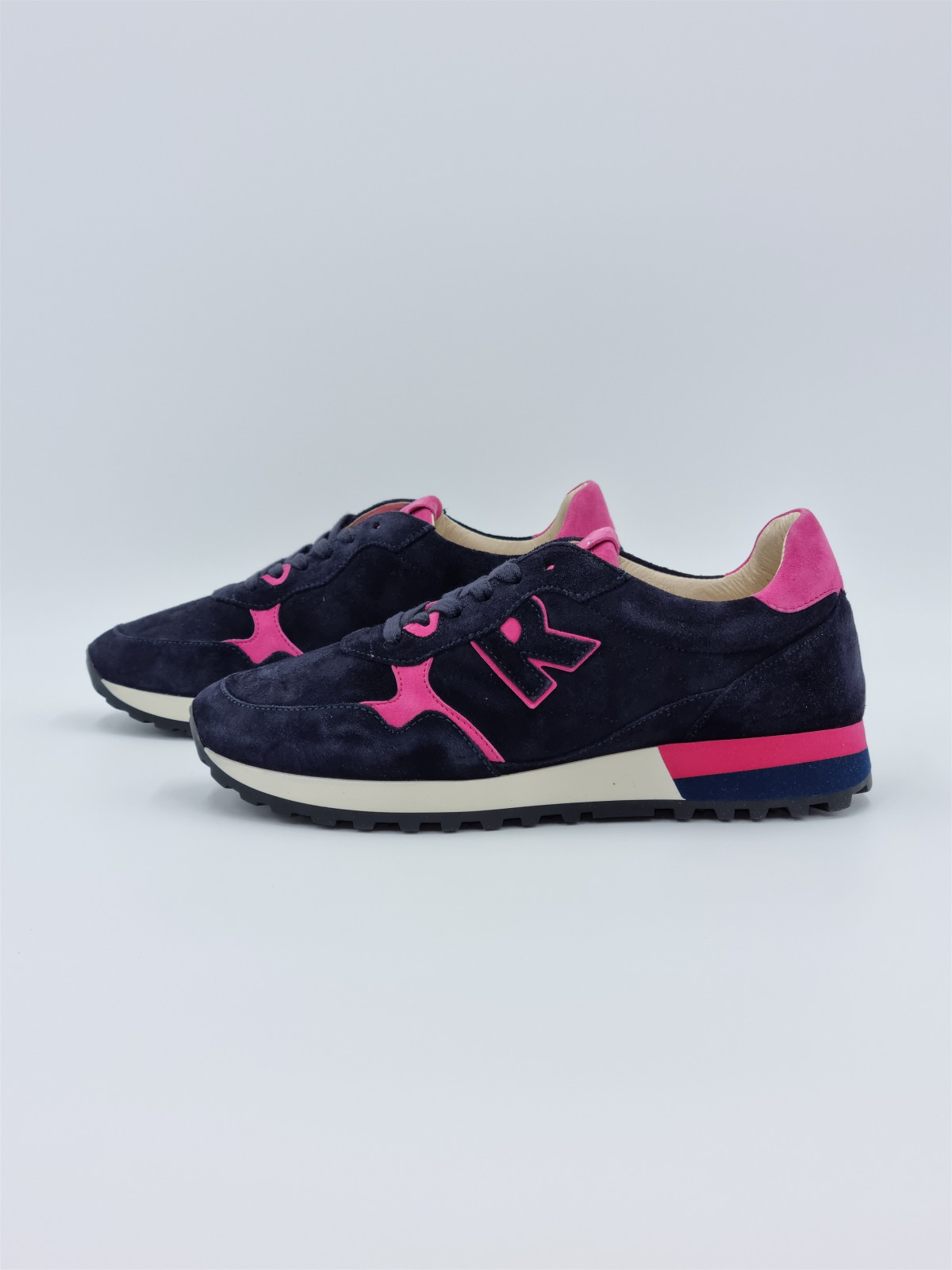 mania cuir/velours bleu/fuschia