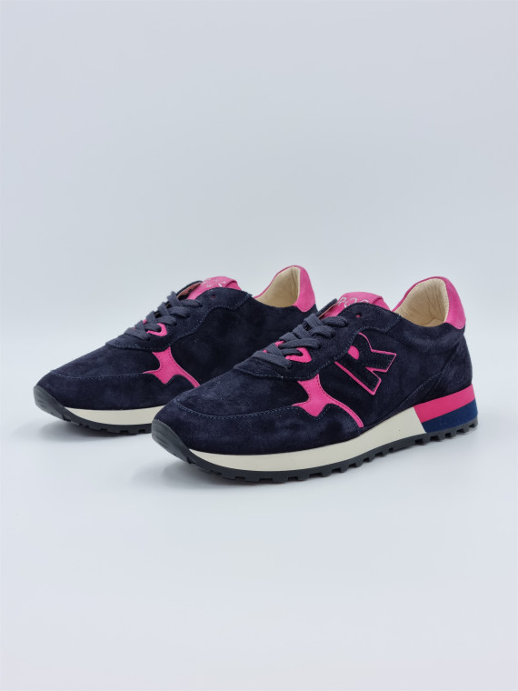 mania cuir/velours bleu/fuschia