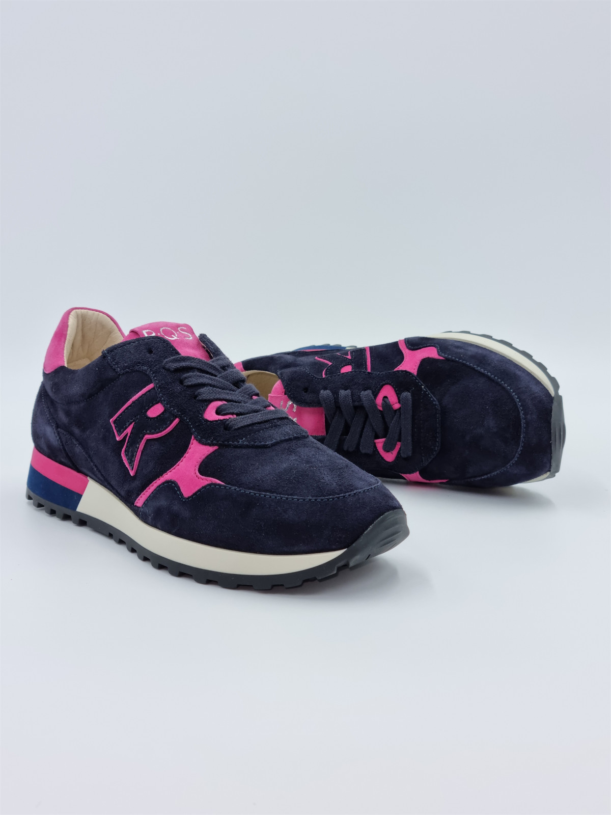 mania cuir/velours bleu/fuschia