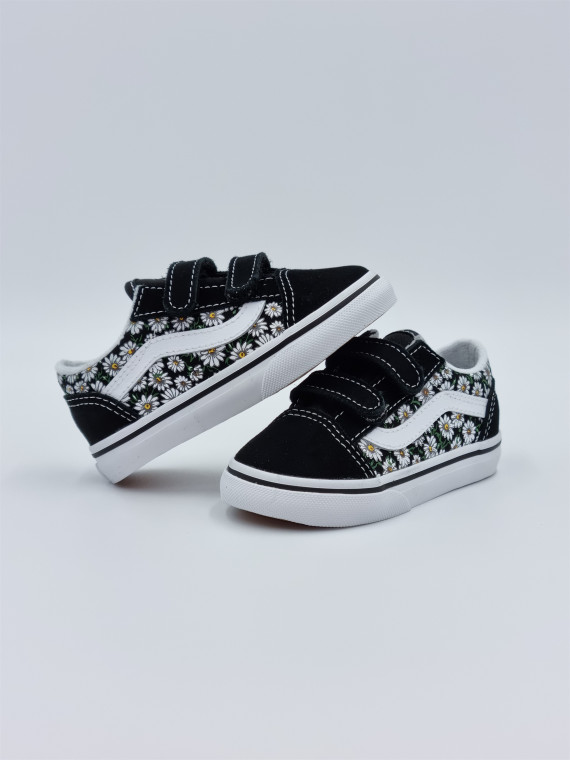 old skool v. nubuck/textile daisies black/white