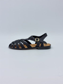 sunville cuir noir paillette