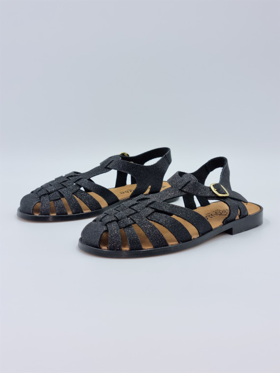 sunville cuir noir paillette