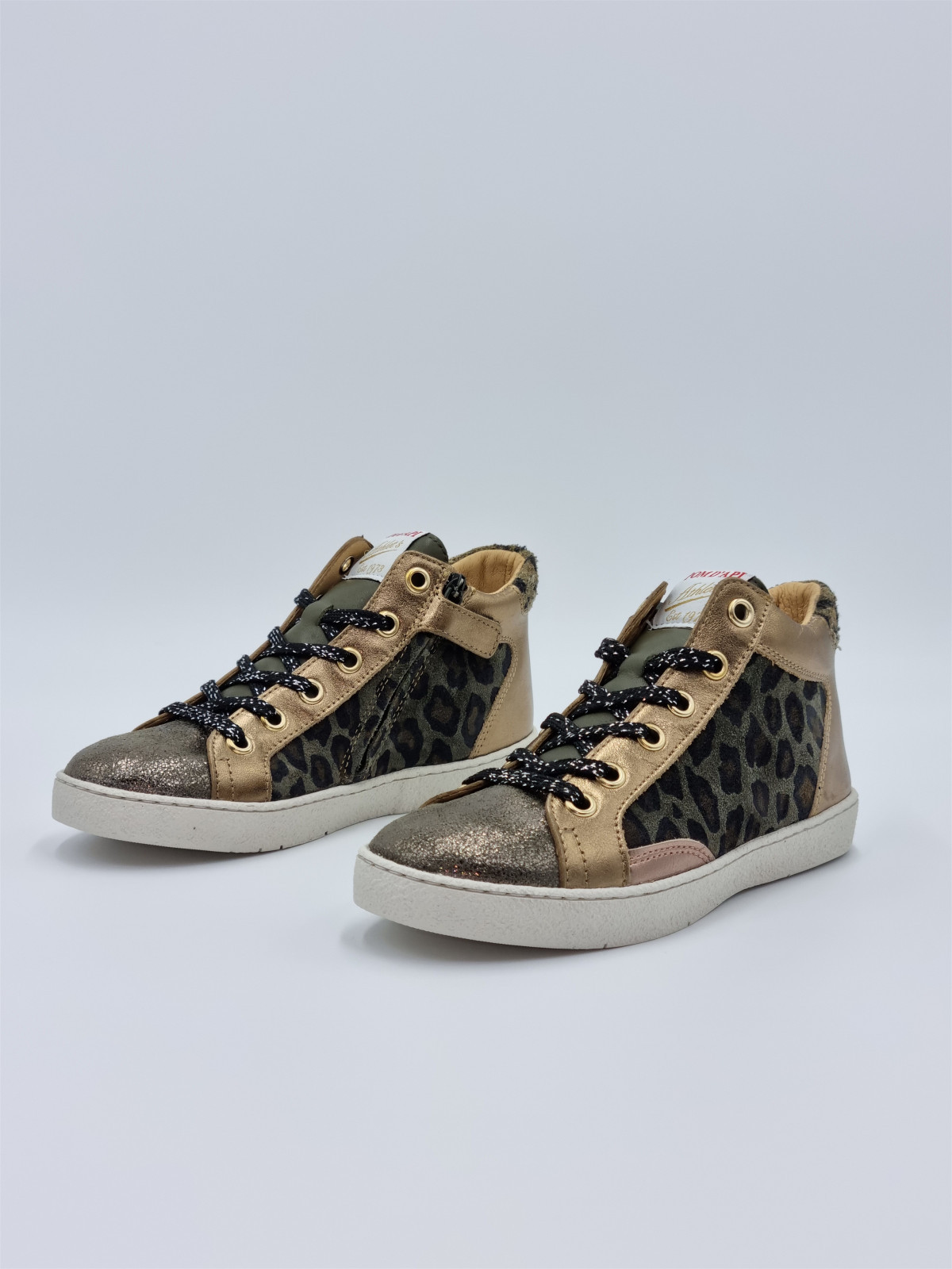 top touch lace laminato-leopar bronzo lame-kaki