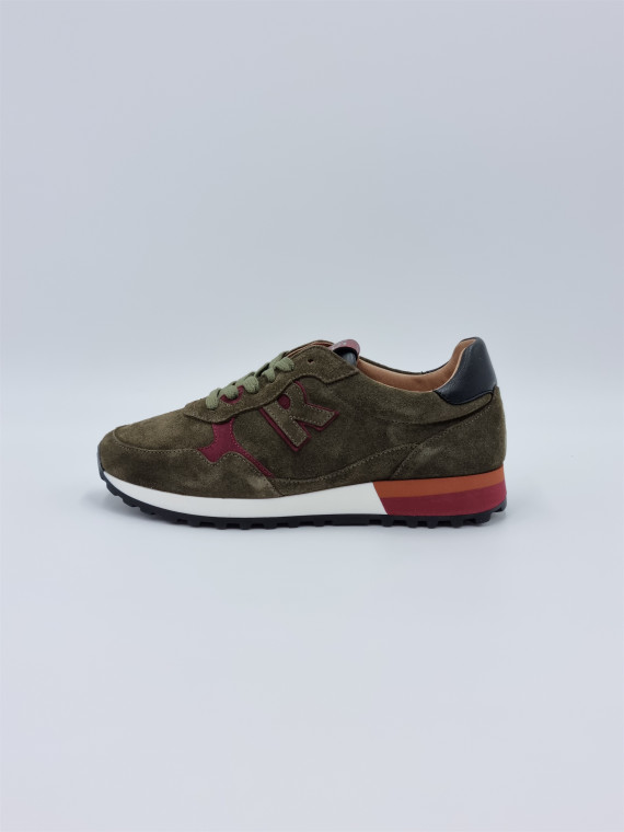 mania cuir/velours kaki/bordeaux