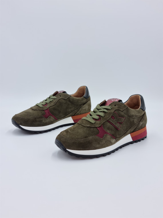 mania cuir/velours kaki/bordeaux