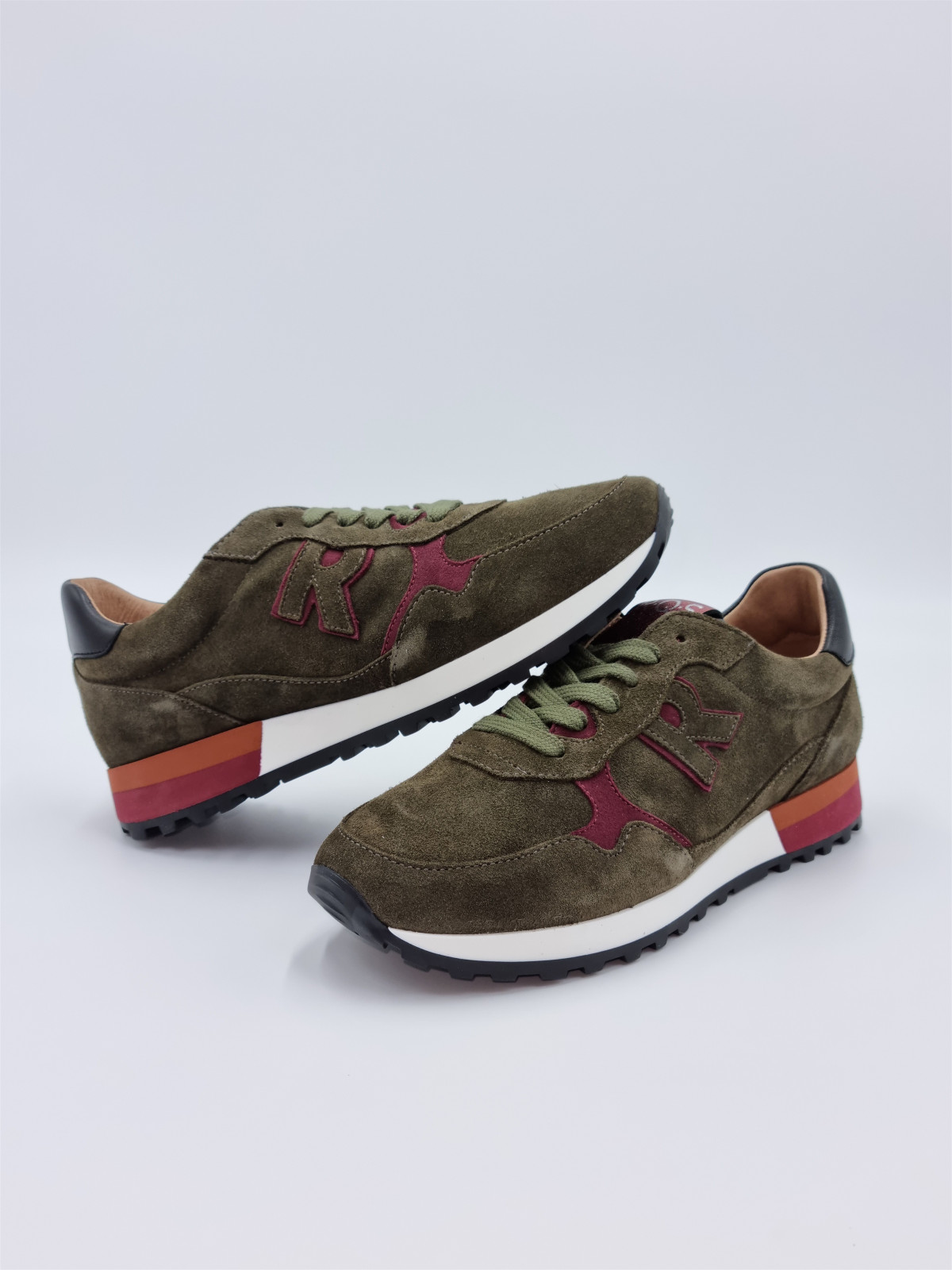 mania cuir/velours kaki/bordeaux