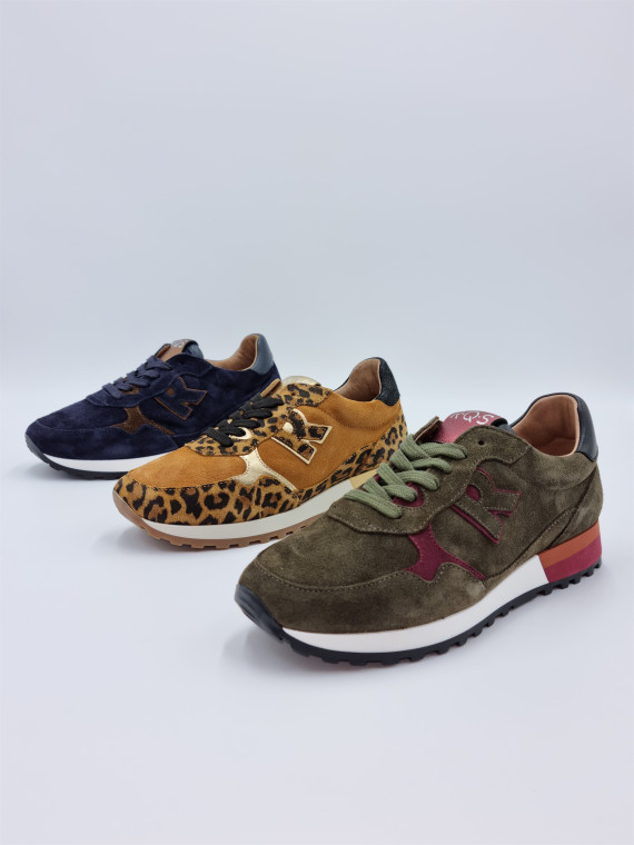 mania cuir/velours kaki/bordeaux