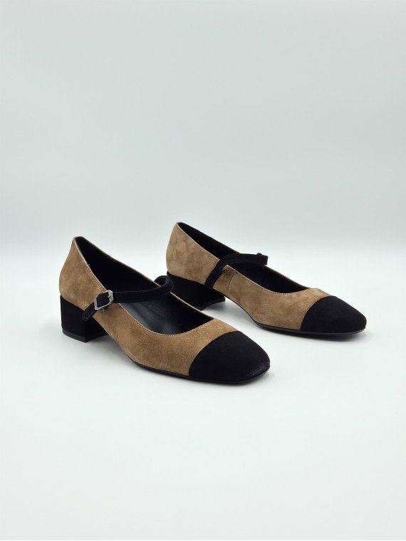rosaria cuir/velours muscade/noir