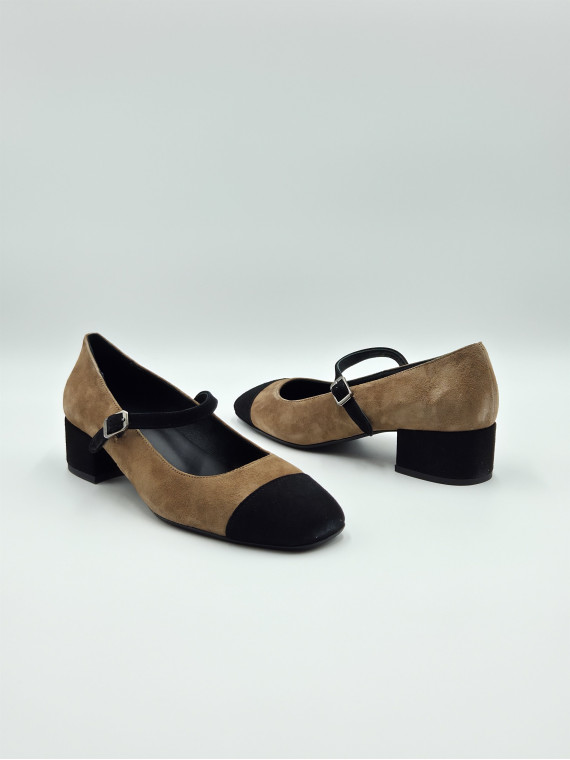 rosaria cuir/velours muscade/noir