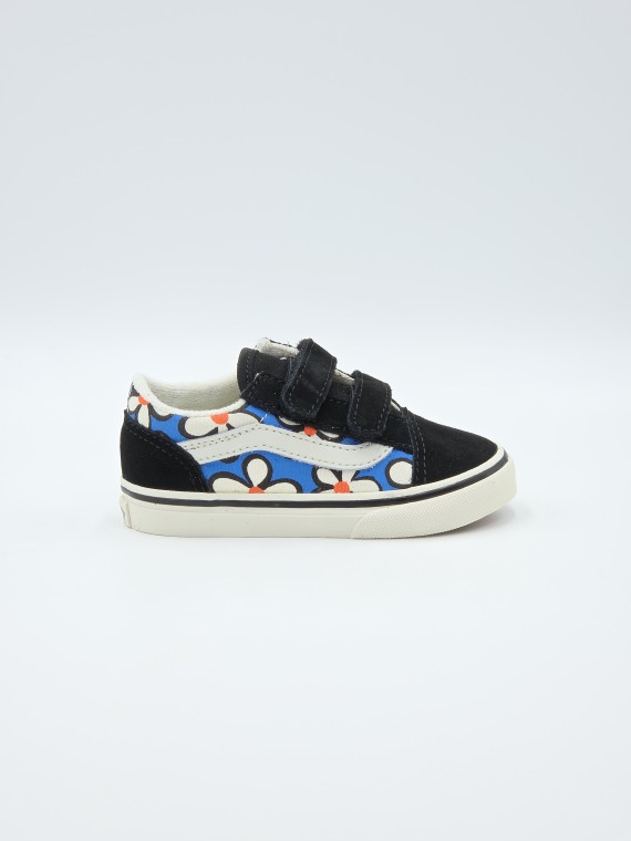 old skool v. glitter painted floral bright azure