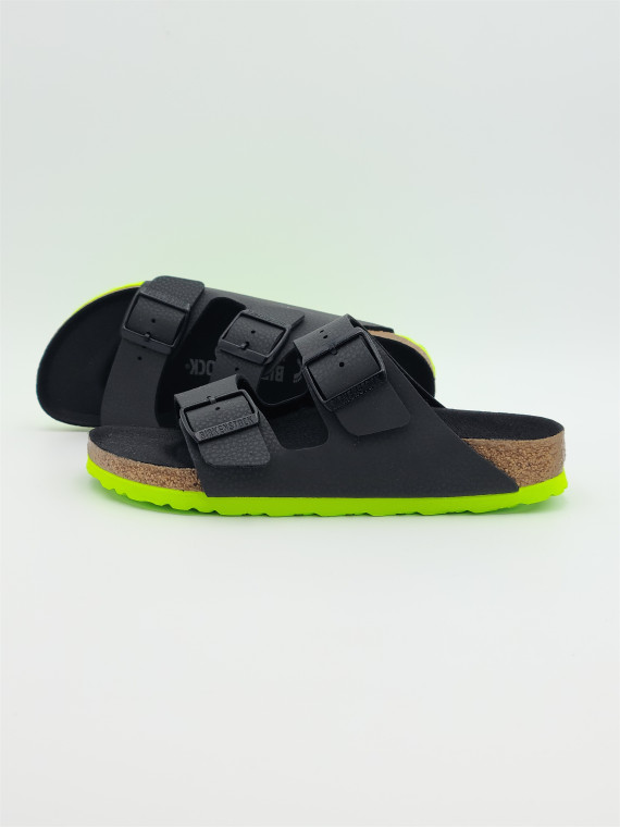 arizona kids cuir noir/lime