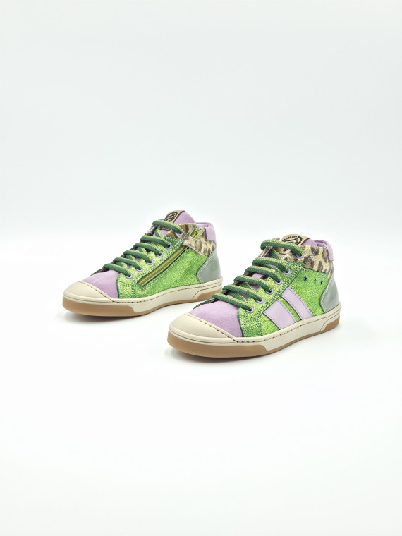 debby cuir vert/mauve