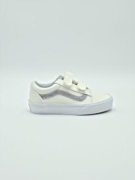 old skool v. glitter white/silver