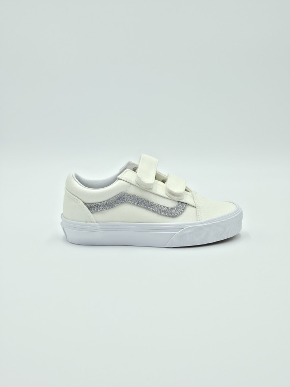 old skool v. glitter white/silver
