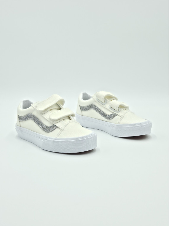 old skool v. glitter white/silver
