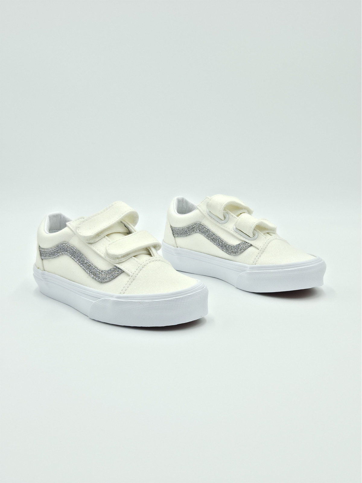 old skool v. glitter white/silver