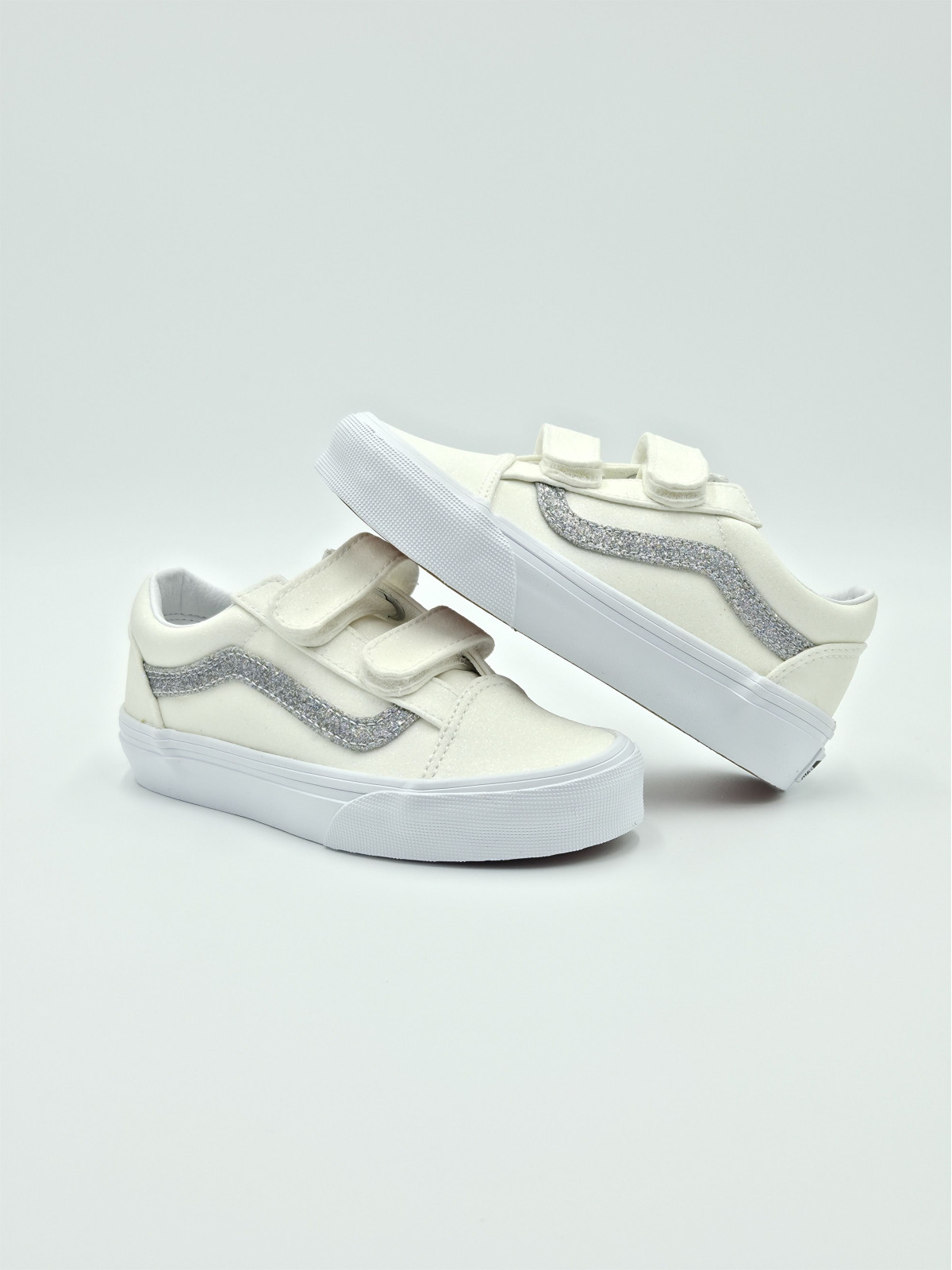 old skool v. glitter white/silver